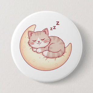 Sleeping Cat on a Moon Pillow – Cosy Cat Nap 7.5 Cm Round Badge