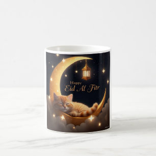 Sleeping Cat on Crescent Moon Coffee Mug