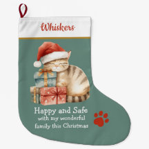 Sleeping Cat on Presents Christmas Stocking – Cosy