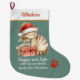 Sleeping Cat on Presents Christmas Stocking – Cozy