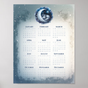 Sleeping Cat on the Moon 2026 Calendar Dreamy  Poster