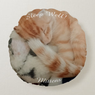 Sleeping Cat Photo, Front & Back, Round Cushion