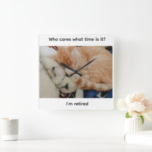 Sleeping Cat Photo Retirement Gift Clock