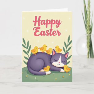 Sleeping Cat Springtime Card