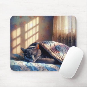 Sleeping Cat Under A Quilt Mouse Mat
