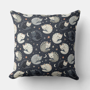 Sleeping Cats Starry Night Pattern - Kids Design Cushion