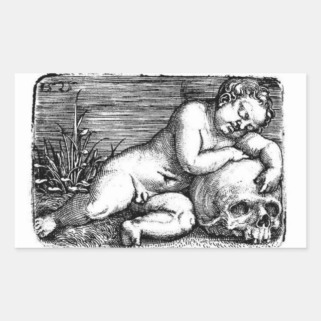 Sleeping Cherub and Skull Rectangular Sticker (Front)