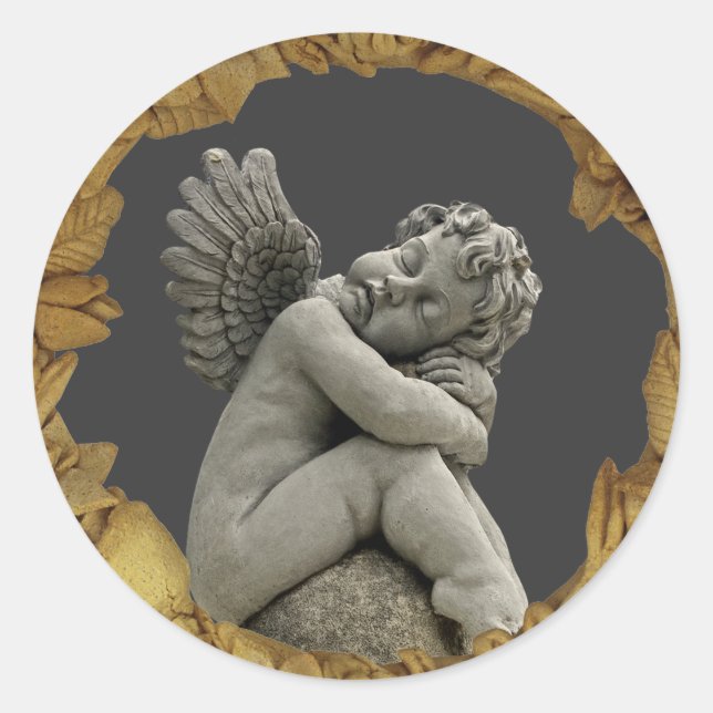 Sleeping Cherub Angel Sculpture Round Sticker. Classic Round Sticker (Front)