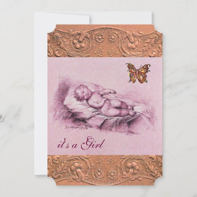 SLEEPING CHILD WITH BUTTERFLY GIRL BABY SHOWER INVITATION (Front)