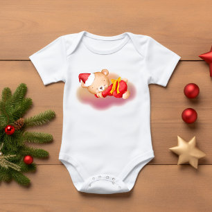 Sleeping Christmas Bear Cub Baby Bodysuit