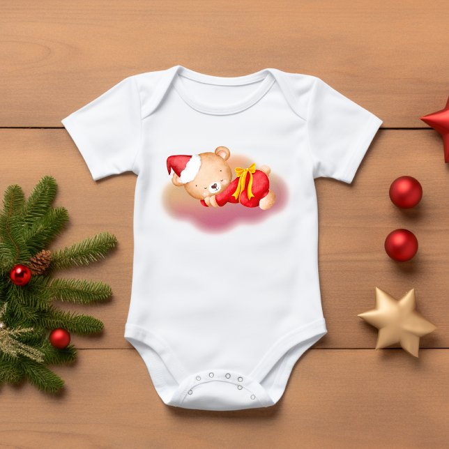 Sleeping Christmas Bear Cub Baby Bodysuit (Creator Uploaded)
