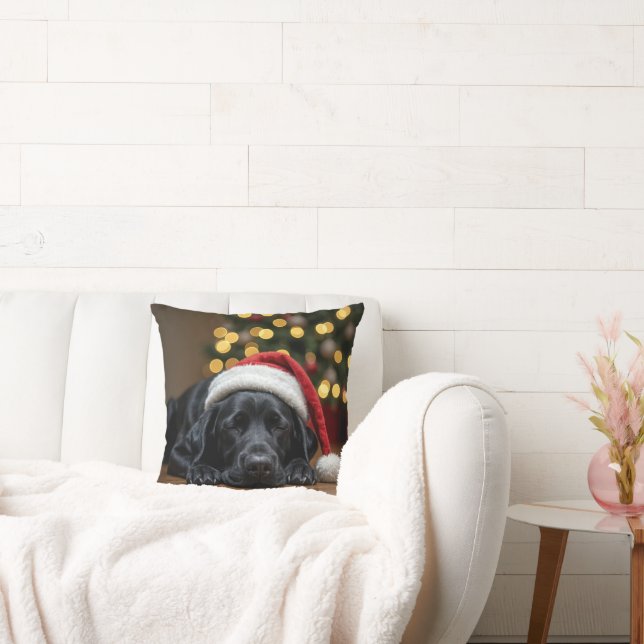 Sleeping Christmas Black Labrador Retriever Cushion (Couch)