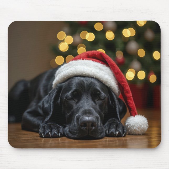 Sleeping Christmas Black Labrador Retriever Mouse Mat (Front)