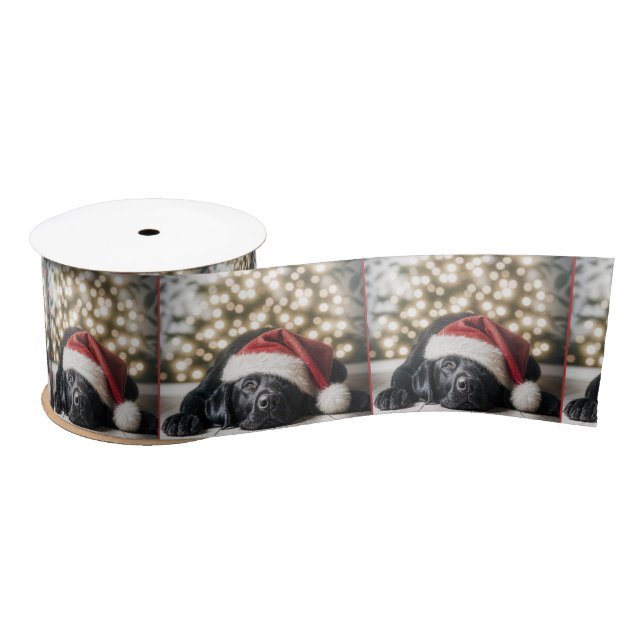 Sleeping Christmas Black Labrador Retriever Satin Ribbon (Spool)