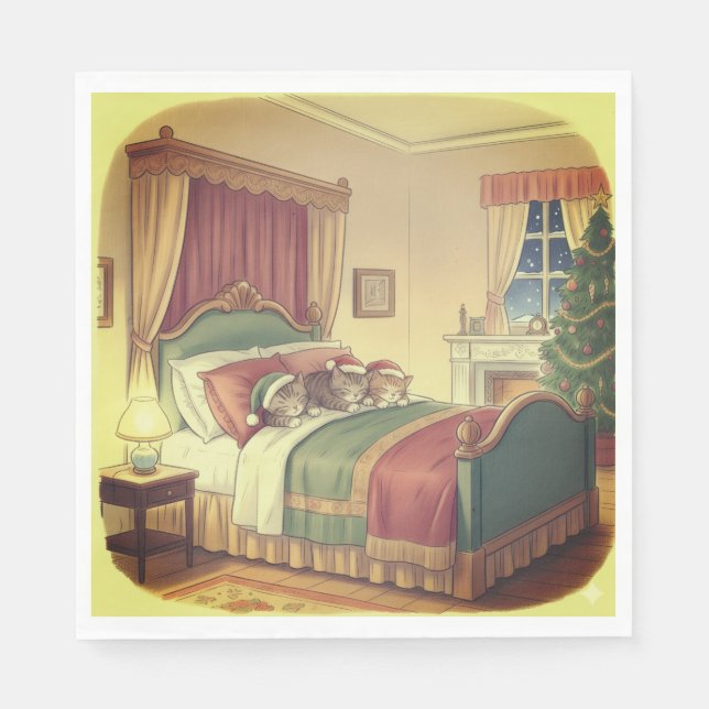 Sleeping Christmas Cats Napkins (Front)