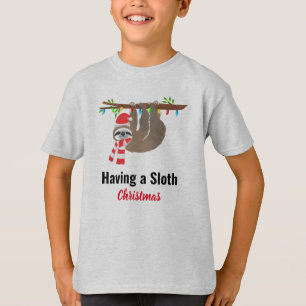 Sleeping Christmas Sloth Hanging from a Branch T-Shirt