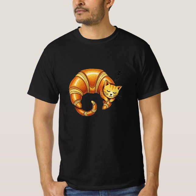 Sleeping Croissant Cat – Funny Cute Cat Lover Tee (Front)