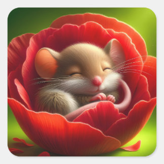 Sleeping Cute Mouse  Square Sticker