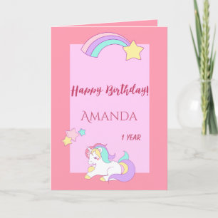 Sleeping cute unicorn happy magical 1st birthday card