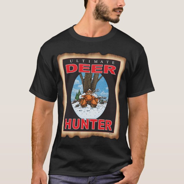 SLEEPING DEER GUN HUNTER BLACK T T-Shirt (Front)