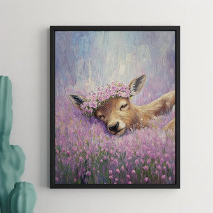 Sleeping Doe in Flowers Field Poster