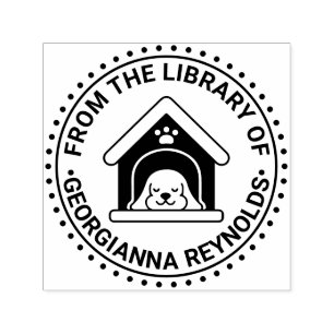 Sleeping Dog in Dog House Library Book Name Self-inking Stamp