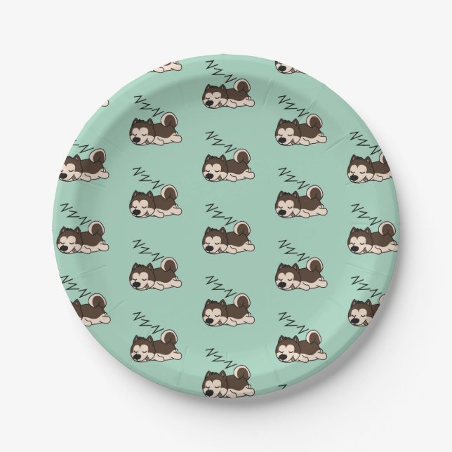 Sleeping Dog Siberian Husky Animal Lover ZZZ Pet Paper Plate (Front)