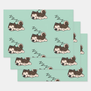 Sleeping Dog Siberian Husky Animal Lover ZZZ Pet Wrapping Paper Sheet