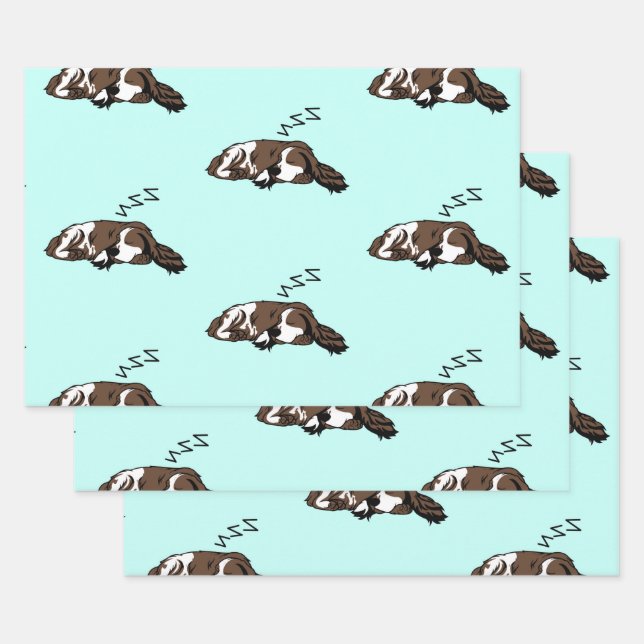 Sleeping Dog ZZZ Cocker Spaniel Pet Owner Animals Wrapping Paper Sheet (Set)