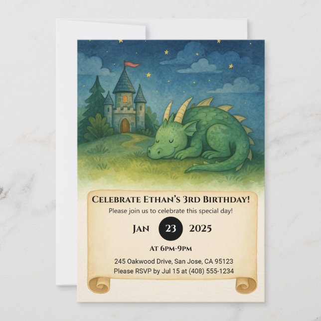 Sleeping Dragon Under Starry Sky Birthday Invitation (Front)