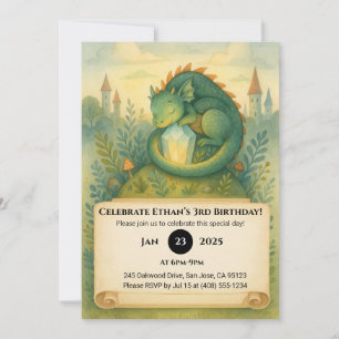Sleeping Dragon with Crystal in Fairytale Birthday Invitation