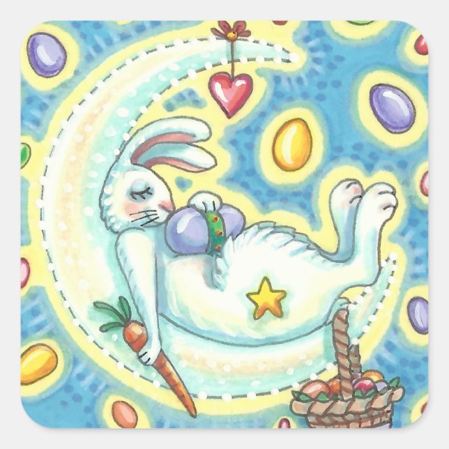 SLEEPING EASTER BUNNY STICKERS Sheet Square (Front)