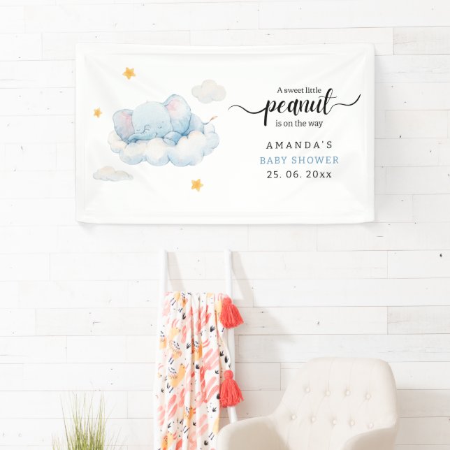 Sleeping Elephant Baby Shower, Boy Baby Shower Banner (Insitu)