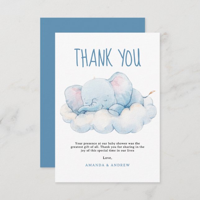 Sleeping Elephant Baby Shower, Boy Baby Shower Thank You Card (Front/Back)
