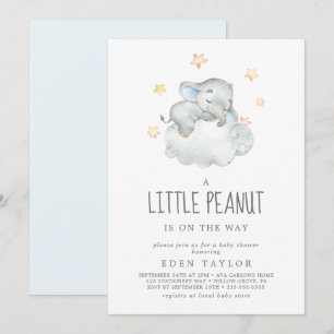 Sleeping Elephant Boy Little Peanut Baby Shower Invitation