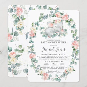 Sleeping Elephant Floral Baby Shower by Mail Girl Invitation