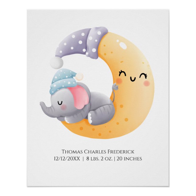 Sleeping Elephant in Moon Nursery Wall Art (Front)