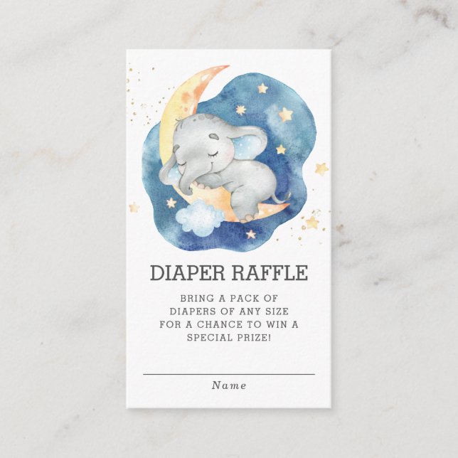 Sleeping Elephant Moon Baby Shower Diaper Raffle Enclosure Card (Front)