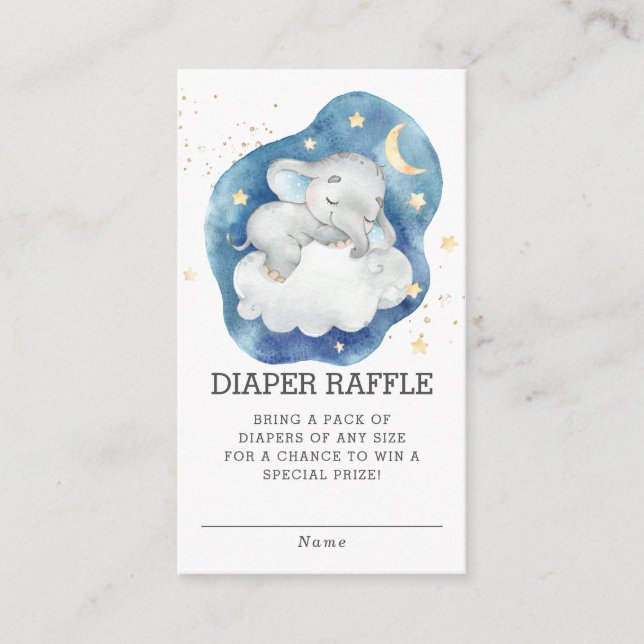 Sleeping Elephant Stars Baby Shower Diaper Raffle Enclosure Card (Front)