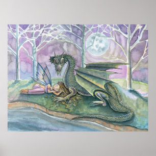 Sleeping Fairy and Dragon Poster Print