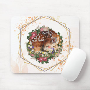 Sleeping Fawn, Brown Animal Graphic Mouse Mat