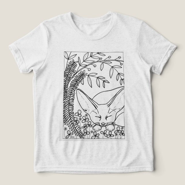 Sleeping Fennic Fox with flowers Tri-Blend Shirt (Design Front)