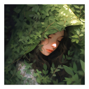Sleeping Forest Girl Anime Photo Print