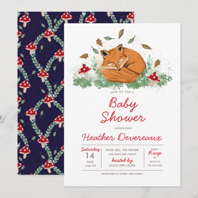 Sleeping Fox Baby Shower Invitation (Front/Back)