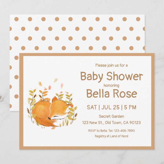 Sleeping Fox Cub Baby Shower Cards (Front/Back)