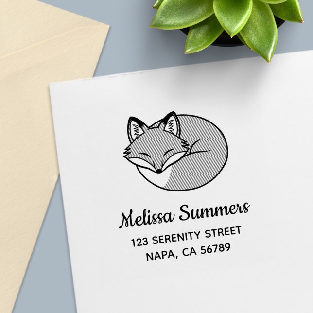 Sleeping Fox, Etched - Address Self-inking Stamp (Creator Uploaded)