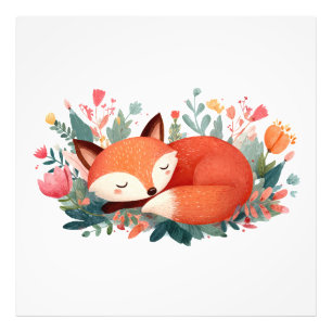 Sleeping Fox Floral Cute Illustration Photo Print