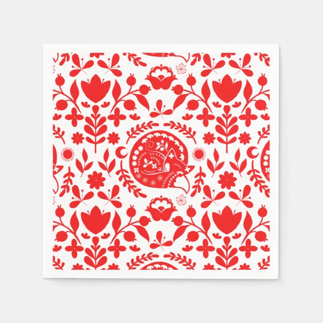 Sleeping Fox Folk Art Napkin (Front)