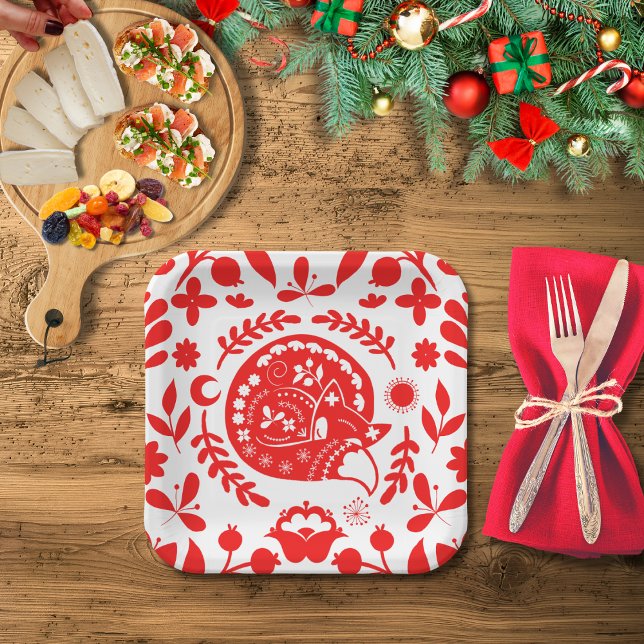 Sleeping Fox Folk Art Paper Plate (Creator Uploaded)
