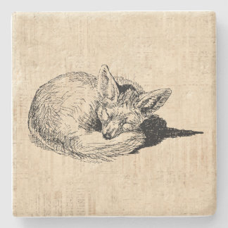 Sleeping Fox Illustrated Art Cute Vintage Animal Stone Coaster